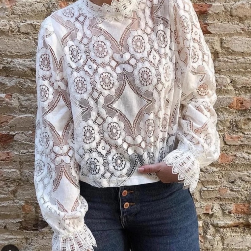 NEW Boho Chic Preppy White Top Lace Classy - Picture 3 of 6